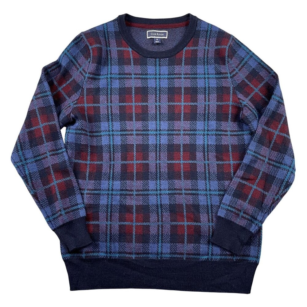 Club Room Sweater Womens Medium Merino Wool Blend Plaid Pullover‎